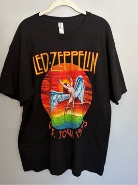 Led Zeppelin U.S. Tour 1975 Tee XL Black Cotton Band T-Shirt Icarus Winged 2018